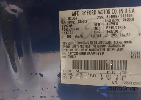 2004 Ford Ranger Edge/Tremor/Xlt from USA, damaged, VIN 1FTZR45E84PA91699